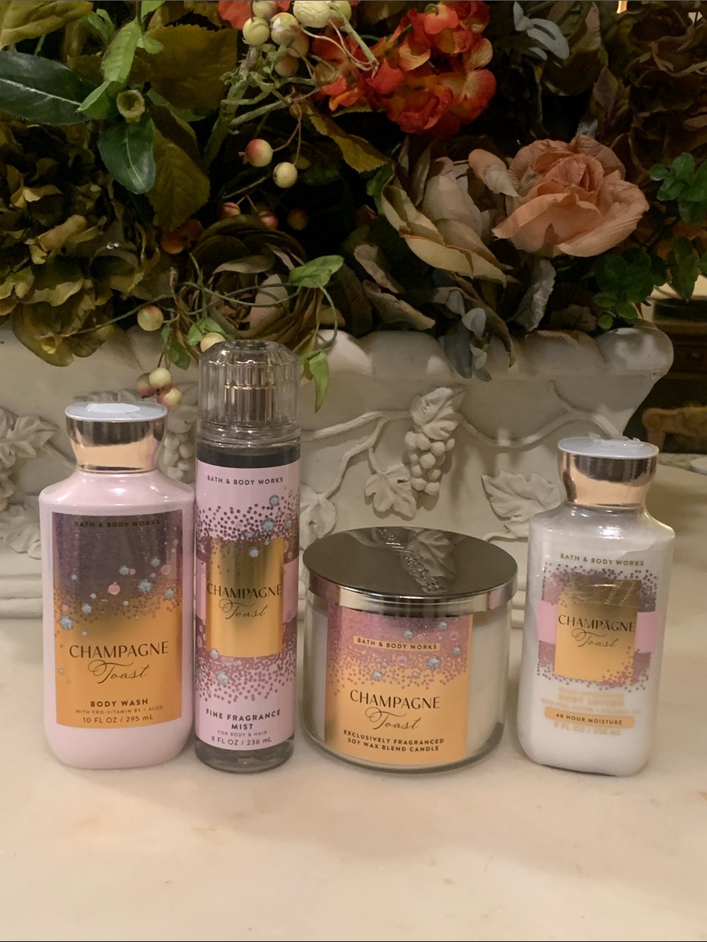 Bath & Body Works CHAMPAGNE Fragrance Mist,Body wash,Body Lotion& 14.5 Oz Candle